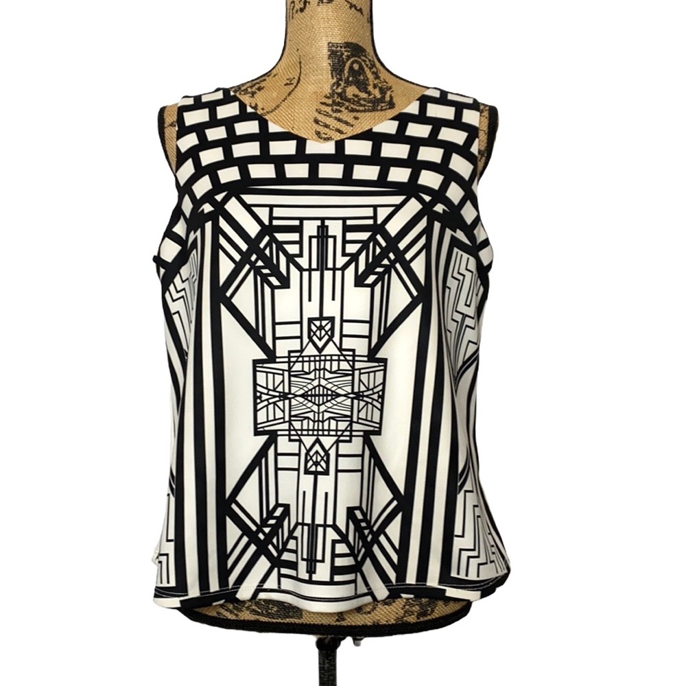 Francis Libiran White Black Geometric Sleeveless